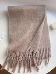 1PC Women's Casual Autumn/Winter Solid Color Versatile College Style Elegant Coarse Beard Thick Warm Scarf, Suitable For Cold Proof Shopping And Dressing In Autumn/Winter Season - Cold Brown - View 1
