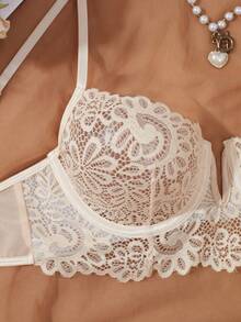 2 Pieces Women's Champagne,V Wired,Open-Crotch,Sheer,Exude Charm,Crotchless Panties,Sexy Lingerie Set - Champagne - View 6