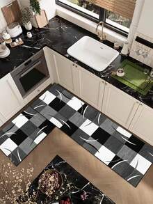 [HOT!!!] 1pc Soft Rubber Kitchen Mat, 3.5mm Thick Kitchen Rug, Black & White Crescent Design Luxury Minimalist Style Absorbent Kitchen Mat, Customizable Size, Surface Fabric, Middle Sponge Layer, Bottom Rubber Layer, Suitable For Kitchen Rugs, Kitchen Decor, Wedding Decor, Home Decor, Bathroom Mats, Entryway Mats, Laundry Room Mats, Hallway Rugs, Living Room Mats, Etc. - Multicolor - View 11