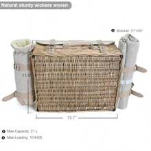 Juego de cestas de picnic de mimbre multifuncional para 4 personas con manta y mesa de picnic juego de picnic aado con vajilla completa para acampar al aire libre parejas flores - Floresconmantaymesapara4personas - Ver 3