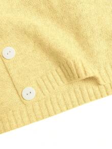 2026新款休闲时尚复古女式前开襟纽扣针织衫，纯色针织女式毛衣，秋冬外套，长袖外出上衣，时尚日常穿搭，街头风，约会工作办公室居家返校度假服装，新年穿搭，秋冬女装 - 黃色 - 查看 6