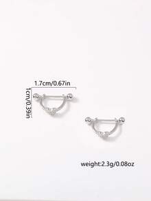 Nooxian 1对女士耳骨耳钉，铜镶嵌锆石心形螺丝耳钉，日常配饰礼品 - 銀色 - 查看 7