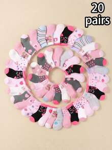 20 đôi tất cổ chân mềm mại cho bé gái sơ sinh/trẻ nhỏ, họa tiết gồm thỏ, nơ, trái tim và gấu bông, tất thoải mái, thoáng khí, không bó sát, phù hợp cho bé từ 0-36 tháng tuổi, mọi mùa, quà tặng lý tưởng cho trẻ sơ sinh, Giáng sinh, bé gái. - trắng - Xem 6