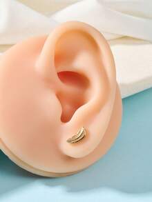 1pc Gold Plated Earring, 20g, Multi-Element Design With Heart, Butterfly, Flower, Star, Cross Shapes, Inlaid Zirconia, Valentine's Day Gift - Gold - View 16