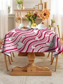 1件情人节桌布，涤纶材质，粉色波浪爱心图案，爱心图案，防污防皱，适用于厨房、餐厅和野餐装饰，情人节礼物，家居用品，家居装饰，节日装饰，情人节装饰