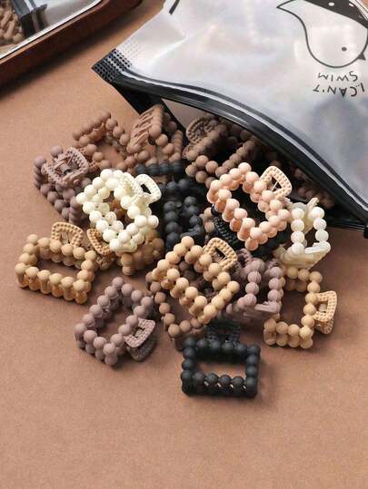 20pcs Mini Coffee Square & Rectangle Hair Clips, Ombre Brown Bean Shaped Square Hair Clips, Cute Side Clips (Random Color), 2cm Small Hair Clips, Hair Accessories, Women Accessories Women Claw Clip Elegant Hair Claw