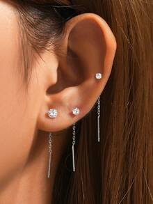 Zestaw 3 kolczyków ze srebra próby 925 z cyrkoniami dla kobiet i dziewcząt. Delikatne kolczyki ze złota 18k/białego złota. Biżuteria na prezent dla kobiet.