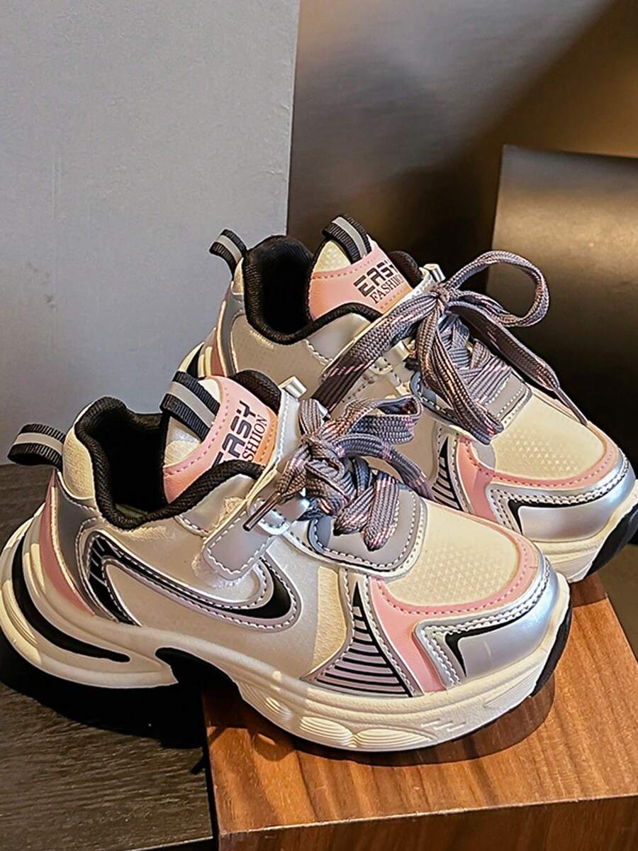 2025春秋季女童厚底运动鞋 - 柔软、轻便、透气网面儿童运动鞋 - 粉色 - 查看 1