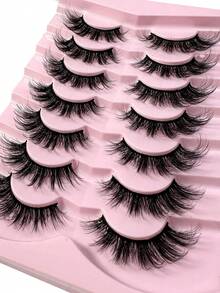 7 Pairs Half Lashes Cat Eye False Eyelashes Manga Eyelashes Short Soft 3d Faux Mink Eyelashes Natural Makeup,Gift For Women & Girl,7mm-16mm,False Eyelashes Natural,Ultra-Light,Long-Lasting,Enlarged Double Eye,Handmade,Soft,Skin-Friendly,Individual Lashes,Cat Eye Lashes,Professional,For Women-44 - 黑色 - 查看 2