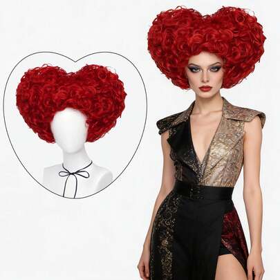 8英寸（小头围）短卷红色心形发髻蜂窝式耐热合成假发，适合女性，殖民时期服装假发，红色卷曲短款动漫角色扮演假发，高贵风格，俏皮主题，时尚盘发假发，适合日常、万圣节派对、圣诞节、假期、节日、音乐、电影、电子游戏、舞台表演等场合，是理想的礼物之选。