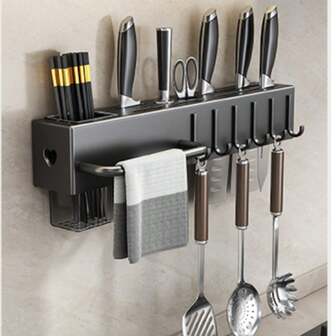 Estante de pared para utensilios de cocina, organizador colgante de metal y plástico sin taladro para almacenamiento, estante multifuncional suspendido para utensilios de cocina y vajilla, soporte de herramientas ahorrador de espacio, organizador de cocina de otoño/invierno