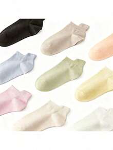 5/8/10 Pairs Mixed Color Women's Ankle Socks - Solid Color Sweat-Absorbent Breathable Short Socks - Seamless Toe Anti-Pilling, Suitable For Outdoor Leisure, Sports Cycling, Men's Socks, Short Socks Suitable For Spring Summer Autumn, Women's Socks, Student Socks, Women's Socks, Women's Boat Socks, Home And Travel Use - Multicolor - View 3