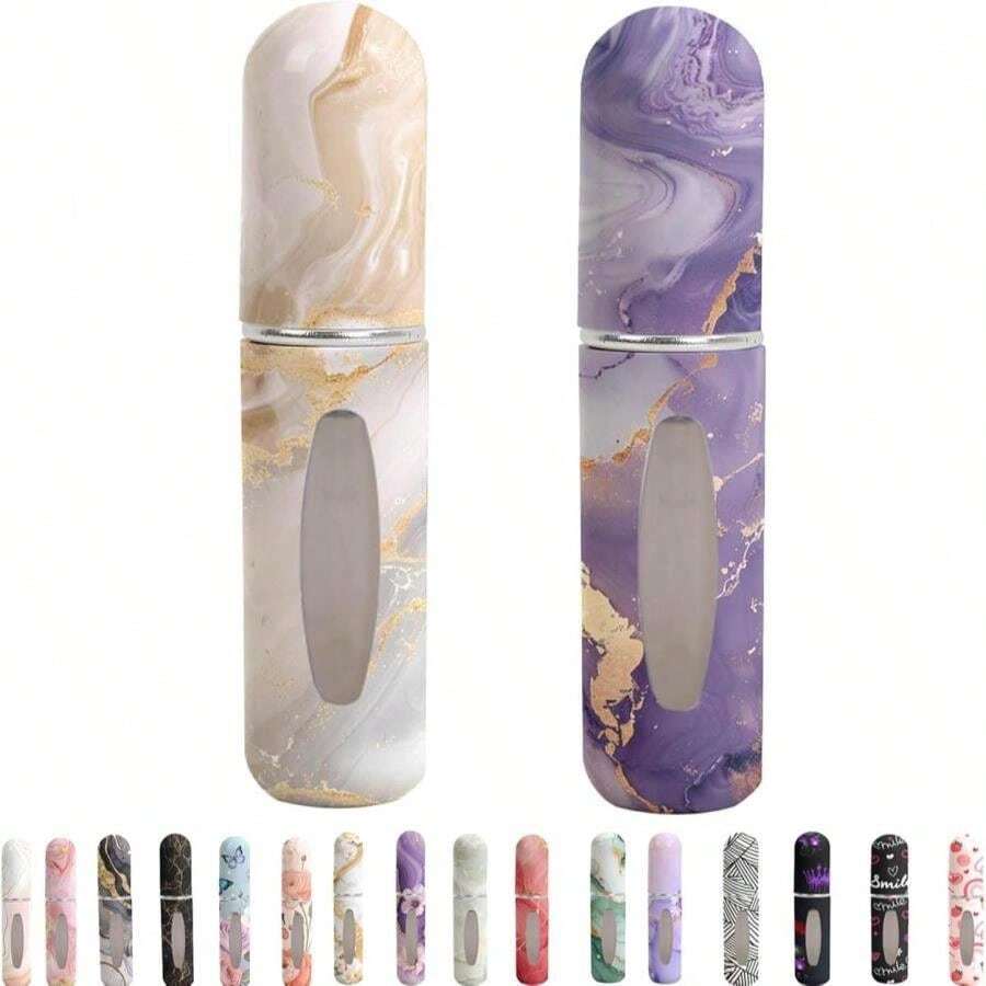 Refillable Perfume Atomizer Travel Bottles– Portable Leakproof Mini Sprayer For Cologne &Amp; Essential Oils, Plastic Empty Perfume Bottles With Unique Patterns,2 Pcs Pack Of 5 Ml (Grey And Purple Marble) - MàuE - Xem 1