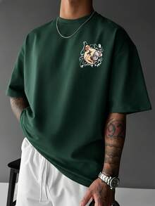 GRDR Men's Summer Printed Graffiti Short Sleeve Fashionable T-Shirt, Suitable For Summer - Dark Green - View 3