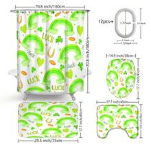 1pc/4pcs St. Patrick's Day Rainbow Lucky Element Shower Curtain Set, Includes Leprechaun, Hat, Beer, Clover, Gold Pot Elements Shower Curtain Set, Bathroom Divider Shower Curtain With Hooks, Anti-Slip Bathroom Mat Carpet, U-Shaped Toilet Mat, Toilet Seat Cover, Holiday Party Home Bathroom Accessories 4-Piece Shower Curtain Set - Multicolor - View 37