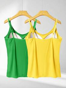 2pcs Women Camisole Tops, Versatile Layering Vest, Built-In Padded Adjustable Strap Innerwear, Suitable For Women All Seasons - Multicolor - View 2