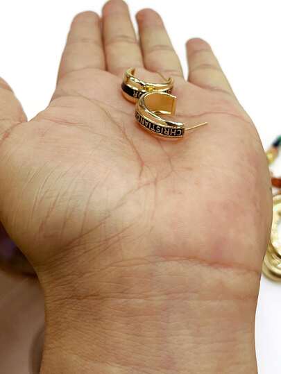 时尚优雅黑色珐琅字母耳环一对，女士奢华珠宝配饰