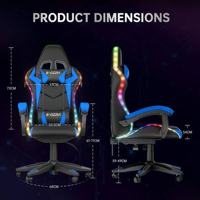 GartistGo Silla gaming ergonómica con efectos de luces LED, respaldo regulable en altura, con soporte lumbar y reposacabezas