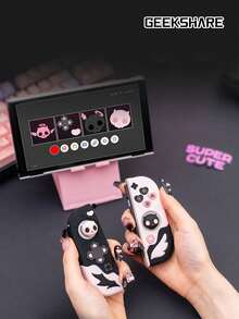 GeekShare Cute Sweetheart Skull Protective Case Compatible With Nintendo Switch OLED, With 2 Thumb Grip Caps - Pink Black - View 8