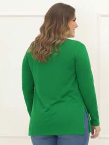 Women's Plain Cardigan Jacket With Slit, Plus Size, Kimono Style - 綠色 - 查看 3
