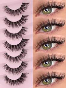 7 Pairs Russian Style Thick Classic Cat Eye Faux Mink Eyelashes, Natural DD Curly & Fluffy False Lashes, Criss-Cross Lengthening & Volumizing Synthetic Mink Lashes, Create Natural Makeup Look - Black - View 11