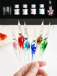 花朵玻璃蘸水笔，学生绘画书法文具，水晶玻璃笔，送朋友的礼品套装，学校奖品