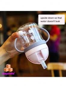 Botella de agua con patrón de dibujos animados para niños, vaso de pajita con bola de succión para entrenamiento, portátil, 250ML - verde menta - Ver 3