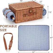 Cesta de picnic para 4 cestas de picnic aadas con correa para el hombro cesta de picnic con manta impermeable cesta de mimbre hecha a mano para exteriores gran regalo para Acción de Gracias - Azul y Blanco a cuadros - Ver 5