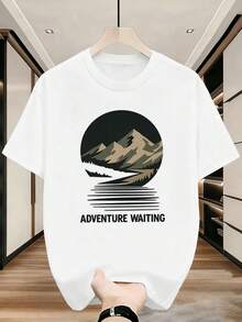 PLUS SIZE Adventure Mountain Graphic Print TShirt Premium Cotton, Easy Fit, Street Hip-Hop, Comfortable, Unique Graphic Print - White - View 2