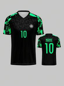 Camisa esportiva personalizada 2025, modelo masculino com decote em V, ideal para treinos de times de futebol, com nome, número e logo personalizados na frente e nas costas. Confortável e perfeita para uso casual, festas e no dia a dia.