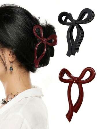 2pcs Unique High-End Hollow Bowknot Hair Clips, Personalized Bun Claw Clips, Large Claw Clips, Suitable For Ponytail, Outdoor, Party, Elegant & Versatile Hair Accessories, Ideal Gift For Valentine's Day, Thanksgiving, Mother's Day, Christmas, Back To School, Birthday Women Hair Claw Hair Clutch