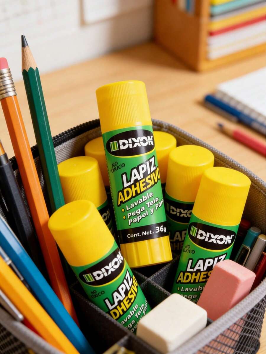Material de papelería esencial para estudiantes y personal de oficina: 12 barras de pegamento sólidas. - Amarillo - Ver 1