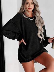 Valentine Outfits For Women, Los Angeles Dodgers Graphic, Oversized Long Sleeve Sweatshirt, Casual Streetwear Style, Essentials Hoodie - 黑色 - 查看 5