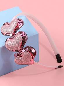 Valentine's Day Double Layer Sequin Heart Headband, Pink Heart Headpiece, Plastic Hair Ties, Valentine's Day Party Hair Accessories