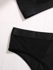 Women's Comfortable & Fashionable Knitted Bra Set - Black - View 6