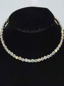 1pc Fashionable Sparkling Crystal Choker Necklace, Bridal Wedding Jewelry Necklace, Bohemian Single Strand Choker Necklace For Party Valentine's Day Accessories - Silver - View 6