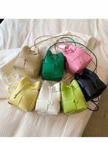 1 件时尚迷你水桶包，百搭休闲编织女士手提包，高端通勤斜挎包，小众设计单肩包，适合日常使用