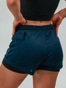 Women's 2 In 1 Double Pocket Fitness Shorts With Hidden Cell Phone Pocket Gym Walking Workout Shorts