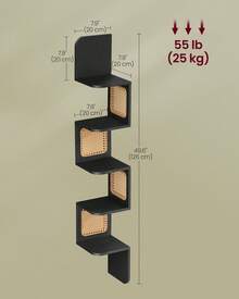 VASAGLE 5-Tier Corner Shelf, Wall Mounted Floating Shelf, Zigzag Corner Shelf Unit, PVC Rattan Sides, Space-Saving, For Kitchen, Living Room, Bedroom, Boho Style, Ash Black - Black - View 2