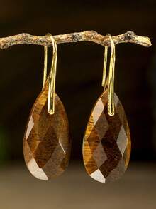 Bông tai đá tự nhiên hình giọt nước nhiều màu sắc tối giản, bông tai mặt dây chuyền pha lê mài giác thời trang. - Nhiều màu - Xem 16