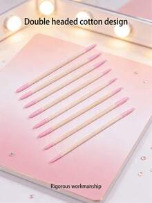 25/100/200/300/400/500/600/800/1000-Piece Pack Of Double-Ended Nail Polish Remover Cotton Swabs, Small Pointed Double-Ended Eyebrow And Makeup Cleaning Tools, Approximately 100 Pieces Per Pack, Can Be Used For Wiping, Nail Care Products, Nails, Nail Polish Remover, Nail Care Tools, Back-To-School Supplies, Press-On Nail Care Tools, Long Pointed Wooden Sticks, Used For Cleaning Fingertips And Applying Glue, Suitable For Touching Up Eyeliner, Eyeshadow, Lipstick, Nail Care, Etc. (Pink And White) - 粉色 - 查看 6