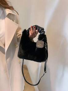 1 Piece Fairy 毛绒包手提包女时尚单肩斜挎包秋冬毛绒包百搭网红信封吊牌包，时尚毛绒手提包，女士毛绒斜挎包，圣诞礼物 - 彩色 - 查看 17
