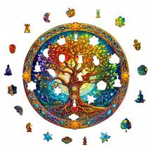 1PC Chakra Tree Of Life Wooden Asymmetric Puzzle, Animal-Shaped 2D Jigsaw Toy For Kids And Adults. Educational Game, Great Gift For Party, Holiday, Christmas And Birthday. Unique Magical Desktop Decor & Creative Wooden Puzzle Present - Multicolor - View 4