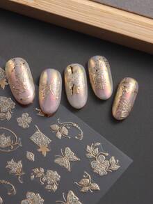 2/8pcs French Floral & Butterfly 3D Self-Adhesive Nail Art Stickers, With Shiny Sequins, Hot Stamping Craft, Waterproof, Acrylic Material, Disposable, Glossy Surface, Suitable For Home And Nail Salon Use Nails - Multicolor - View 8