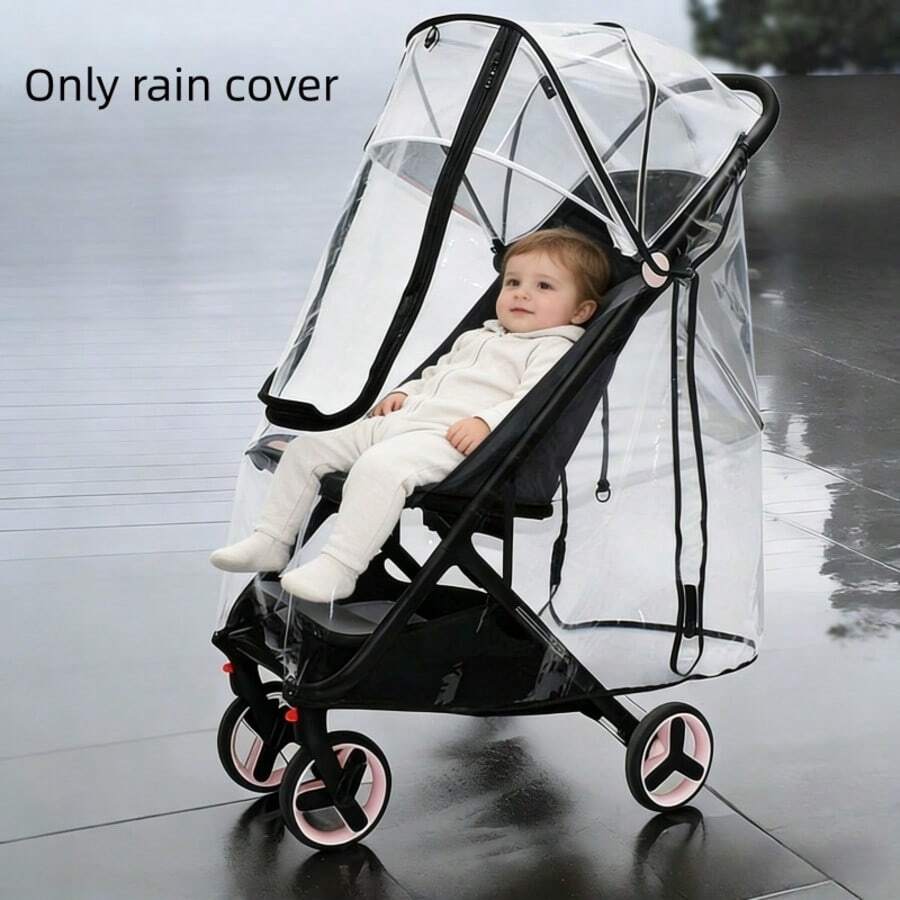1pc Baby Stroller Rain Cover, EVA Material, Transparent, Windproof, Rainproof, Dustproof, Snowproof, High Transparency, Soft, Easy Installation, Bidirectional Zipper, Fits 95% Stroller Models, All Season Use - Clear - View 1