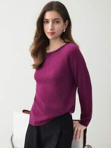 Women's Solid Color Cashmere Sweater, Loose Fit Round Neck Long Sleeve Knit Top, Suitable For Spring And Valentine's Day