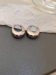 1pair Minimalist Geometric Oval-Shaped Metal Hoop Earrings, Fashionable And Versatile - Oval - View 13
