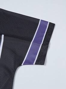 Áo thun nam thời trang thể thao phong cách Los Angeles, cổ chữ V, tay ngắn, in sọc, chất liệu lưới, in số 08, thiết kế phối họa tiết tối giản, phù hợp cho trang phục thường ngày mùa xuân/hè, phong cách đường phố. - màu đen - Xem 6