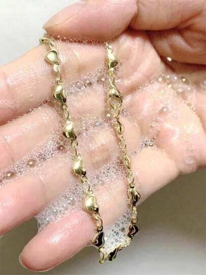 女士防水不锈钢心形脚链，18K镀金防褪色爱情链 - 浪漫情人节礼物，送给她的/女朋友