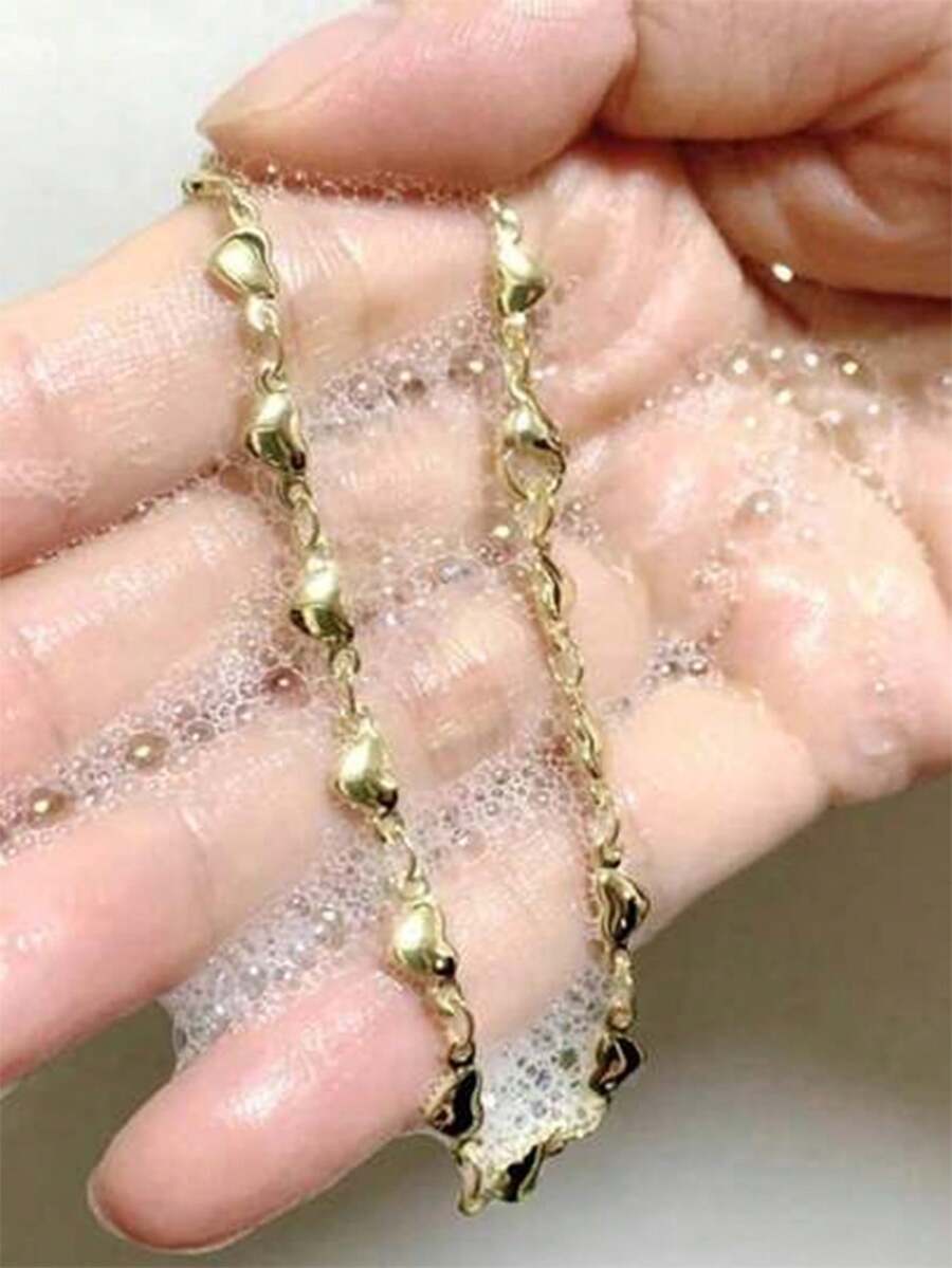 1条女士防水不锈钢心形脚链，18K镀金，抗氧化，浪漫情人节礼物，送给女朋友 - 金黃色 - 查看 1